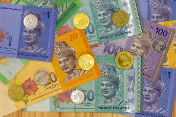 Malaysia currency of Malaysian ringgit banknotes background, Financial concept.