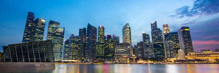 Panorama of Singapore skyline of the financial district by night