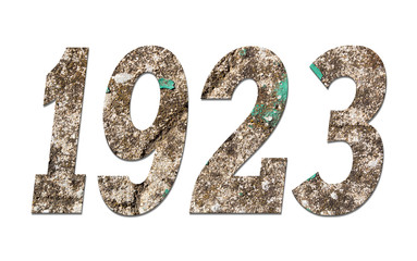 Year 1923  with old concrete wall on white background