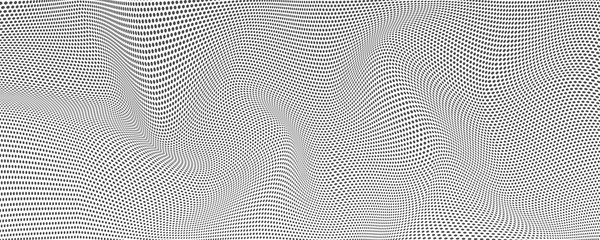 Halftone effect from dots, vector background. Wavy uneven surface like flag or water. Minimalistic design, two-tone undulating backgrounds. Abstract distorted patterns.
