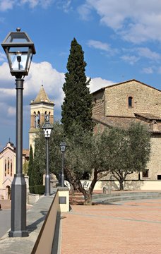 Italy, Umbria: Foreshortening of the small village of Solomeo.