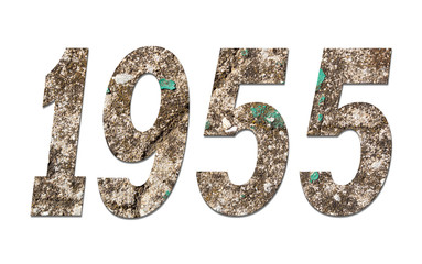 Year 1955  with old concrete wall on white background