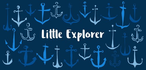 Little Explorer anchors banner hand painted with ink brush