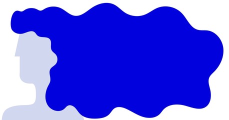 Silhouette of a woman with long hair in blue tones. Flat style. Vector.