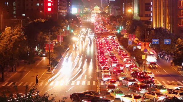 trafic Of Xi'an At Night,China.