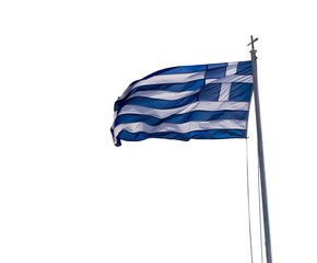 Fototapeta premium greek flag waving on blue sky clouds greece