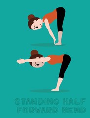Yoga Standing Half Forward Bend Cartoon Vector Illustration