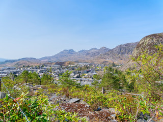 Out over Blaenau Ffestiniog on a bright spring day in April