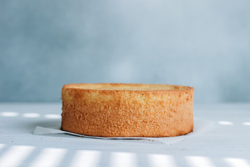 Sponge cake of chocolate on the table
