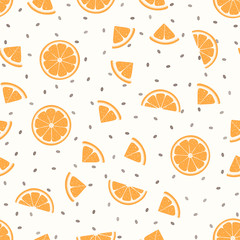 Chia pudding with orange slices seamless pattern. Healthy nutrition concept. Flat style food vector illustration.