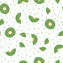 Chia pudding with kiwi slices seamless pattern. Vegetarian food. Healthy nutrition concept. Flat style vector illustration.