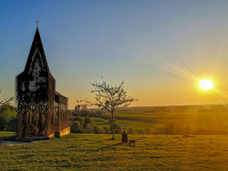 Steel see-through church in Borgloon (Hesbaye, Belgium), known as the art project Reading between...