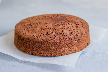 Sponge cake of chocolate on the table