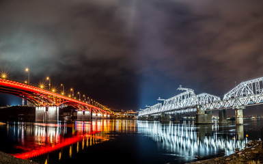 bridges at night in Krasnoyarsk