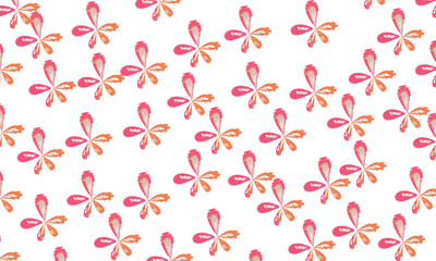Flowers pink pattern seamless on the white background. Old vintage retro style. Cool illustration.