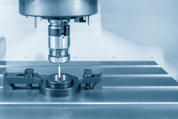 The touch probe attach on the CNC milling machine for calibration process with ring gage. The CMM...