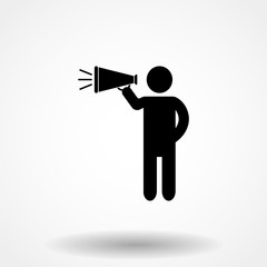 Icon vector illustration showing a stick figure holding a megaphone