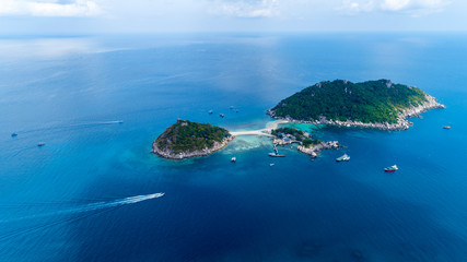 Aerial view Drone shot of Koh Nang Yuan Beautiful small island in surat thani Thailand