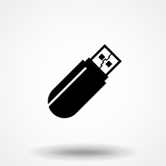 Black USB flash drive icon isolated on white background. Vector Illustration