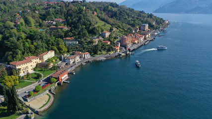 Fototapeta premium Aerial drone panoramic photo of famous lake Como one of the deepest in Europe, Lombardy, Italy