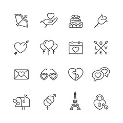 day, valentines, love, heart, monochrome, set, icon, vector, illustration, design, graphic, collection, thin, line,  concept, sign, icons, line,  valentine, card, arrow, ring, passion, romantic, roman