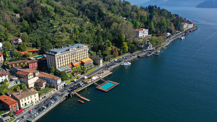 Aerial drone panoramic photo of famous lake Como one of the deepest in Europe, Lombardy, Italy