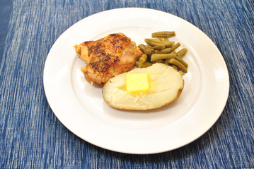Roasted Chicken Thigh With Baked Potato & Green Beans Meal