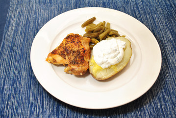 Roasted Chicken Thigh With Baked Potato & Green Beans Meal