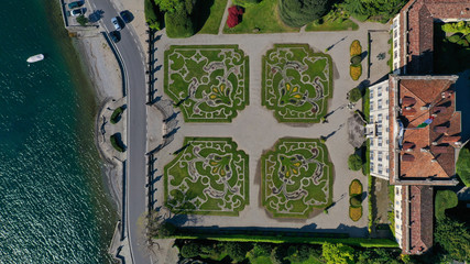 Aerial drone panoramic photo of famous beautiful lake Como one of the deepest in Europe, Lombardy, Italy