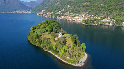 Aerial drone panoramic photo of famous beautiful lake Como one of the deepest in Europe, Lombardy, Italy