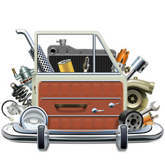 Vector Car Door with Automotive Parts