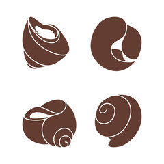 Set of silhouettes of monochrome seashells on white isolated background