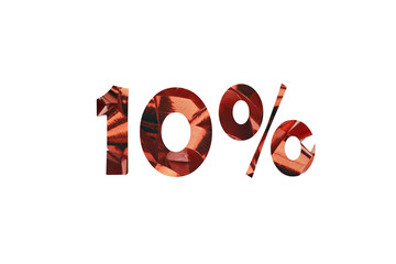 Cut out of the number 10 with percent sign from a red gift loop picture 