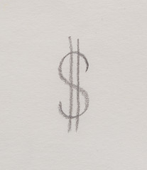 simple american dollar symbol, pencil drawing on abstract background.
