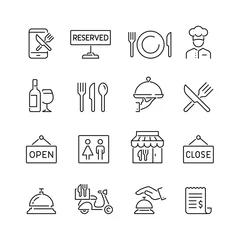 Rolgordijnen Restaurant related icons: thin vector icon set, black and white kit © Mykola