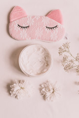 Pink cute cat eye mask on a white background