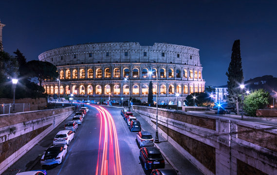 Rome Coliseum Night Scenic Cityscape. Urban Landscape Colosseum