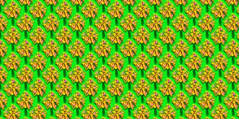 Christmas tree seamless pattern on the green background. Retro style, vibrant.