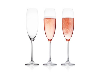Elegant Rose pink champagne glasses with bubbles