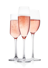 Elegant Rose pink champagne glasses with bubbles