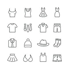 Clothes related icons: thin vector icon set, black and white kit