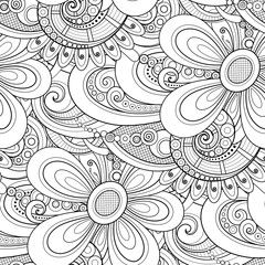 Monochrome Seamless Pattern with Floral Motifs