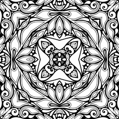 Monochrome Seamless Pattern with Floral Ethnic Motif