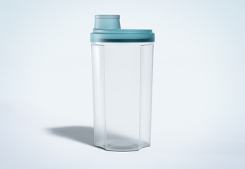 Protein shaker isolated on grey mockup 3D rendering