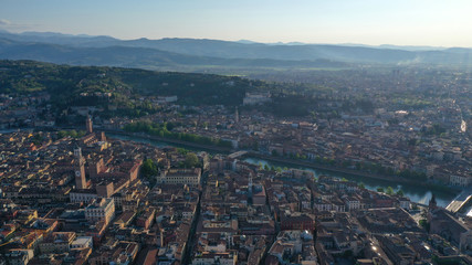 Aerial drone panoramic photo from iconic city of Verona, Italy