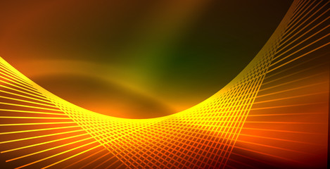 Neon glowing wave, magic energy and light motion background