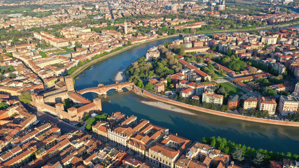 Fototapeta na wymiar Aerial drone panoramic photo from iconic city of Verona, Italy
