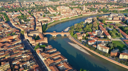Fototapeta na wymiar Aerial drone panoramic photo from iconic city of Verona, Italy