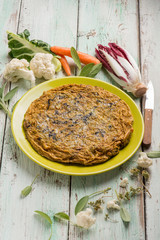 omelette with chicory cabbage carrot and sage