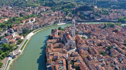 Aerial drone panoramic photo from iconic city of Verona, Italy